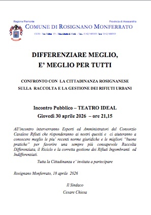 Invito a incontro pubblico sul sistema di raccolta dei rifiuti